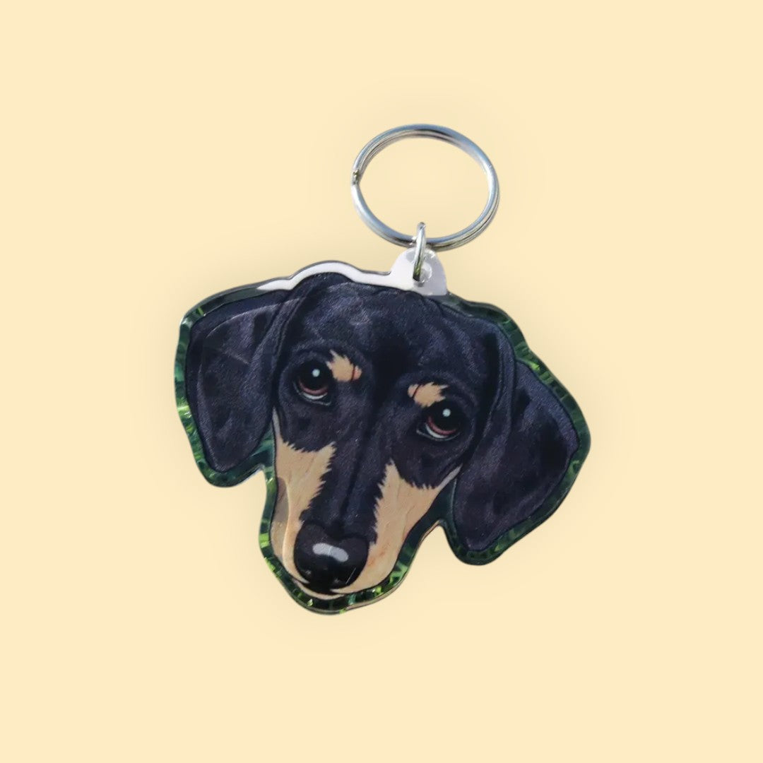 Teckel Kop Sleutelhanger Black & Tan - Kortharige Teckel Hoofd