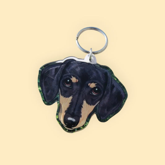 Teckel Kop Sleutelhanger Black & Tan - Kortharige Teckel Hoofd