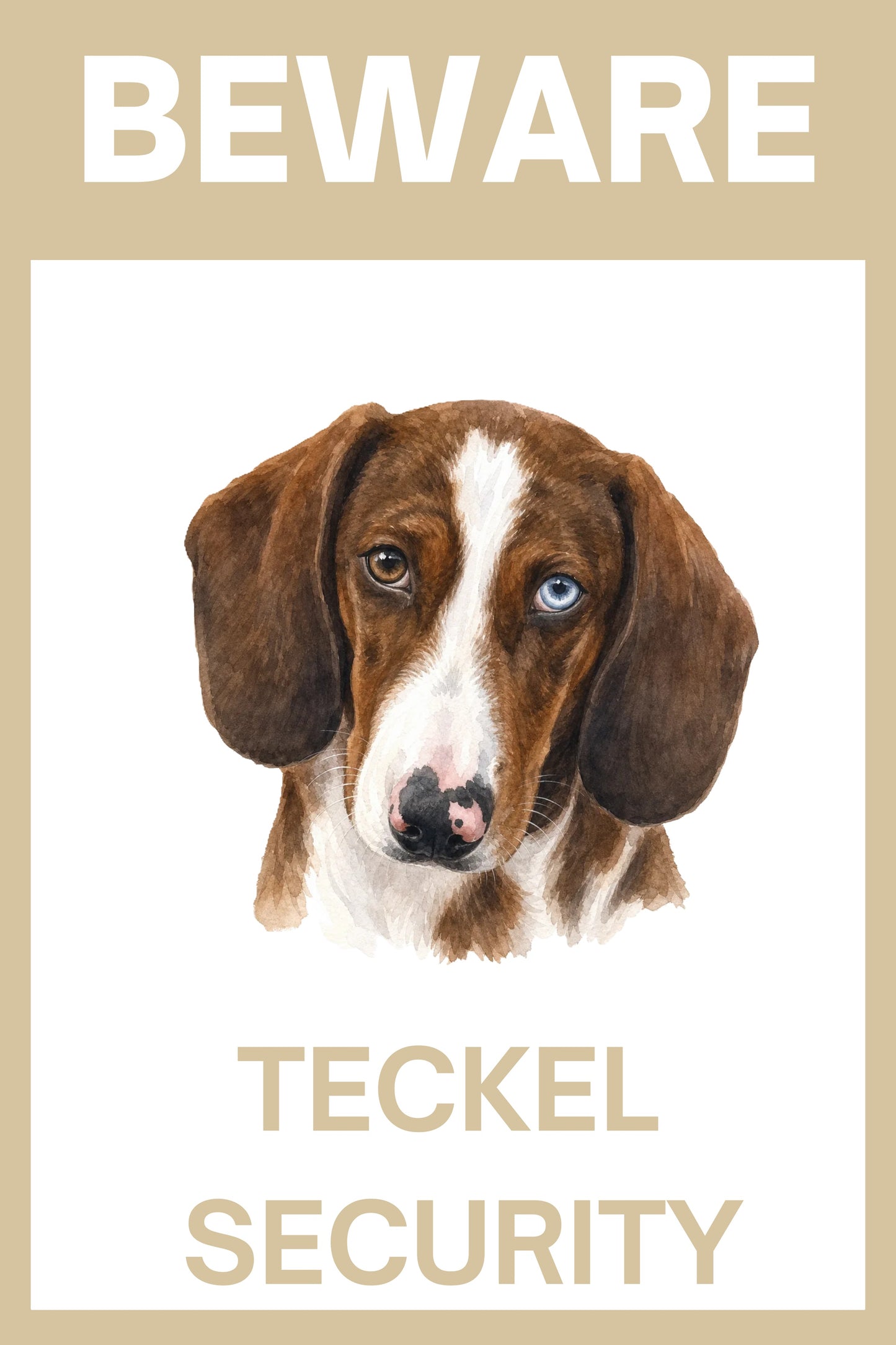Waakbord piebald teckel choco - bordkleur beige