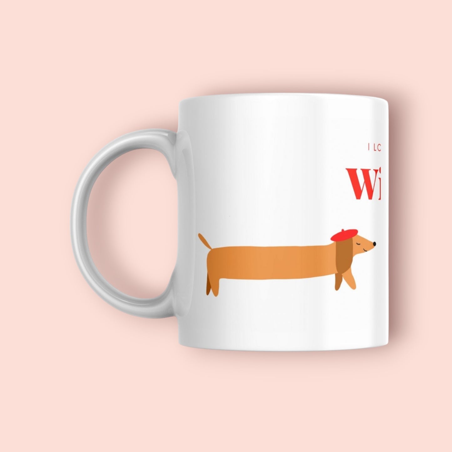 Mok met lange teckel met tekst “ I love a good wiener”