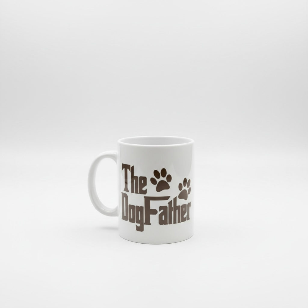 mok met tekst the dogfather in bruine kleur en 2 hondenpoten