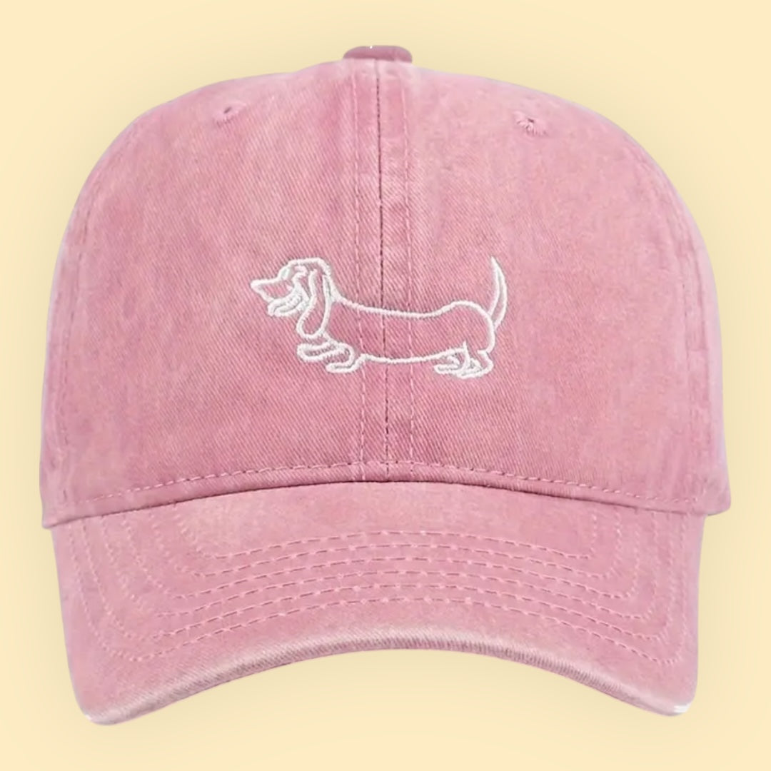 Roze pet met geborduurde teckel Op