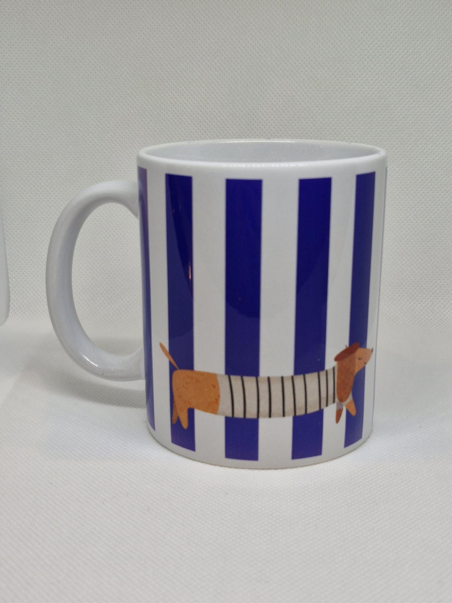 La Saucisse Parisienne Teckel Mok - Donkerblauwe Strepen Design