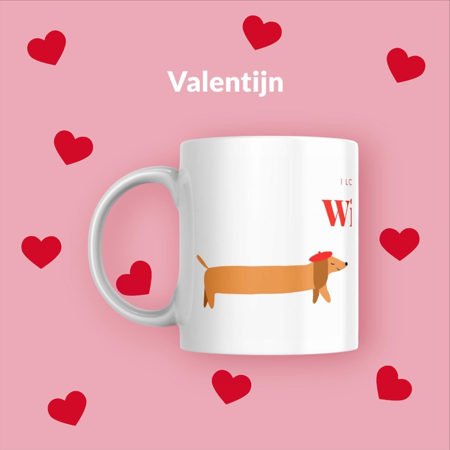 Mok met lange teckel met tekst “ I love a good wiener”