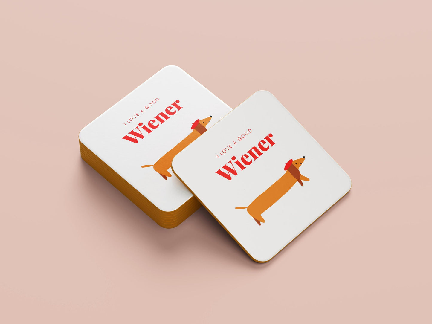 Set van 1,2 of 4 - Grappige Teckel Onderzetter  'I Love a Good Wiener'  Valentijnsdag Cadeau voor Hondenliefhebbers