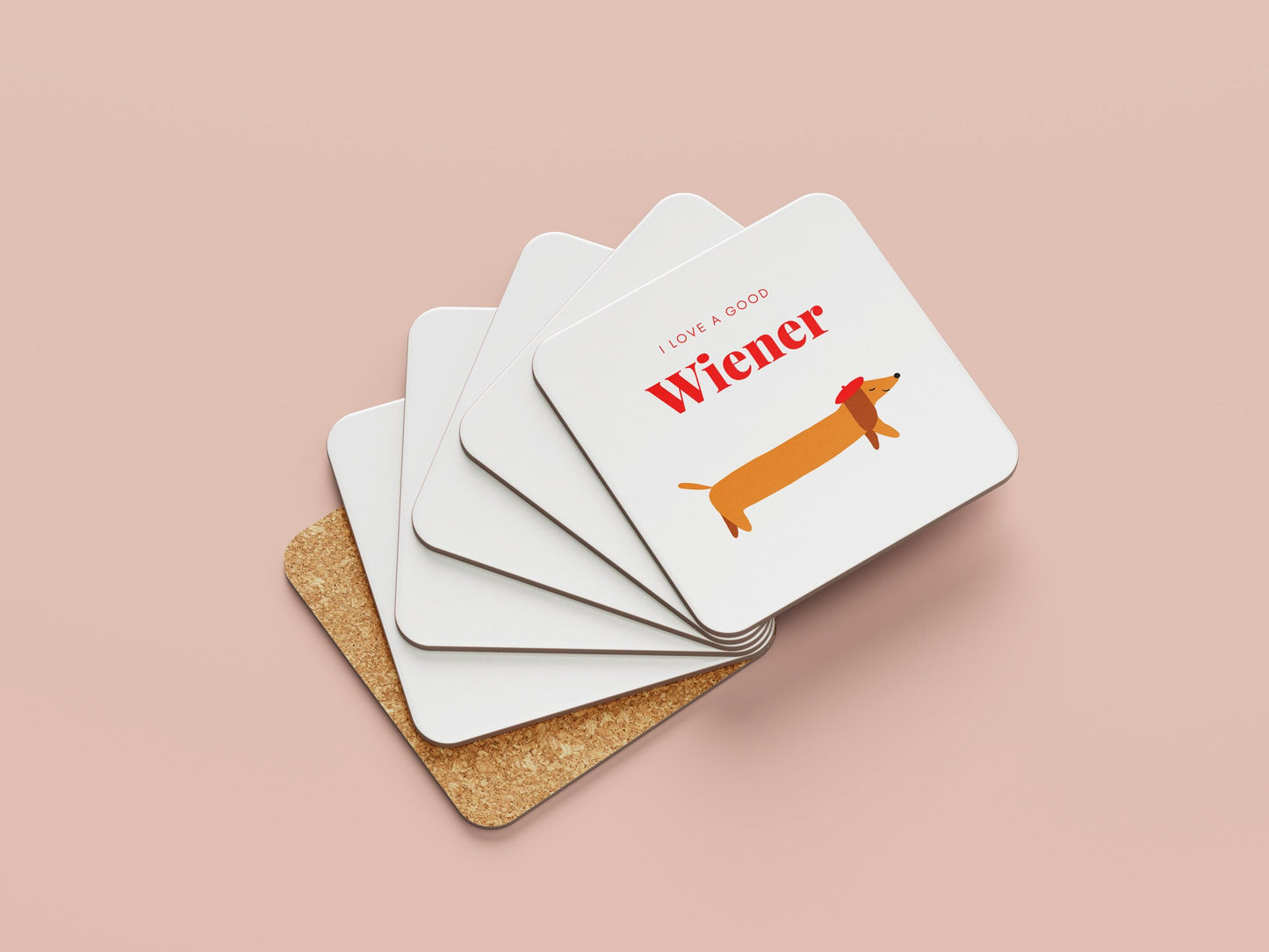 Set van 1,2 of 4 - Grappige Teckel Onderzetter  'I Love a Good Wiener'  Valentijnsdag Cadeau voor Hondenliefhebbers