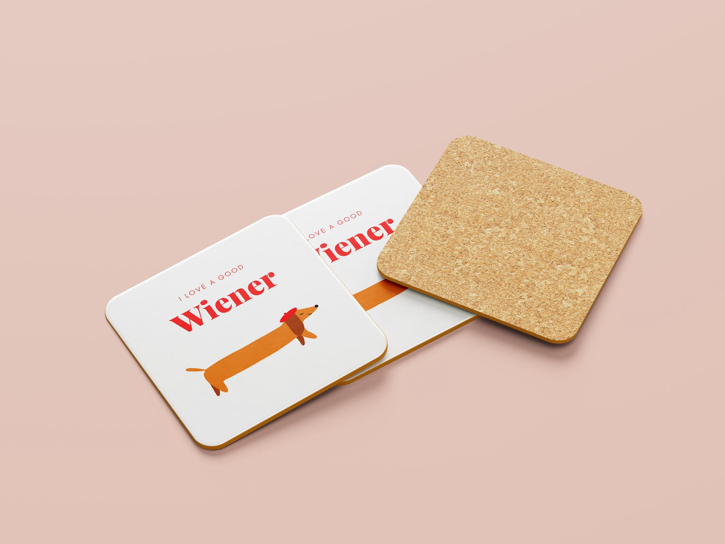 Set van 1,2 of 4 - Grappige Teckel Onderzetter  'I Love a Good Wiener'  Valentijnsdag Cadeau voor Hondenliefhebbers