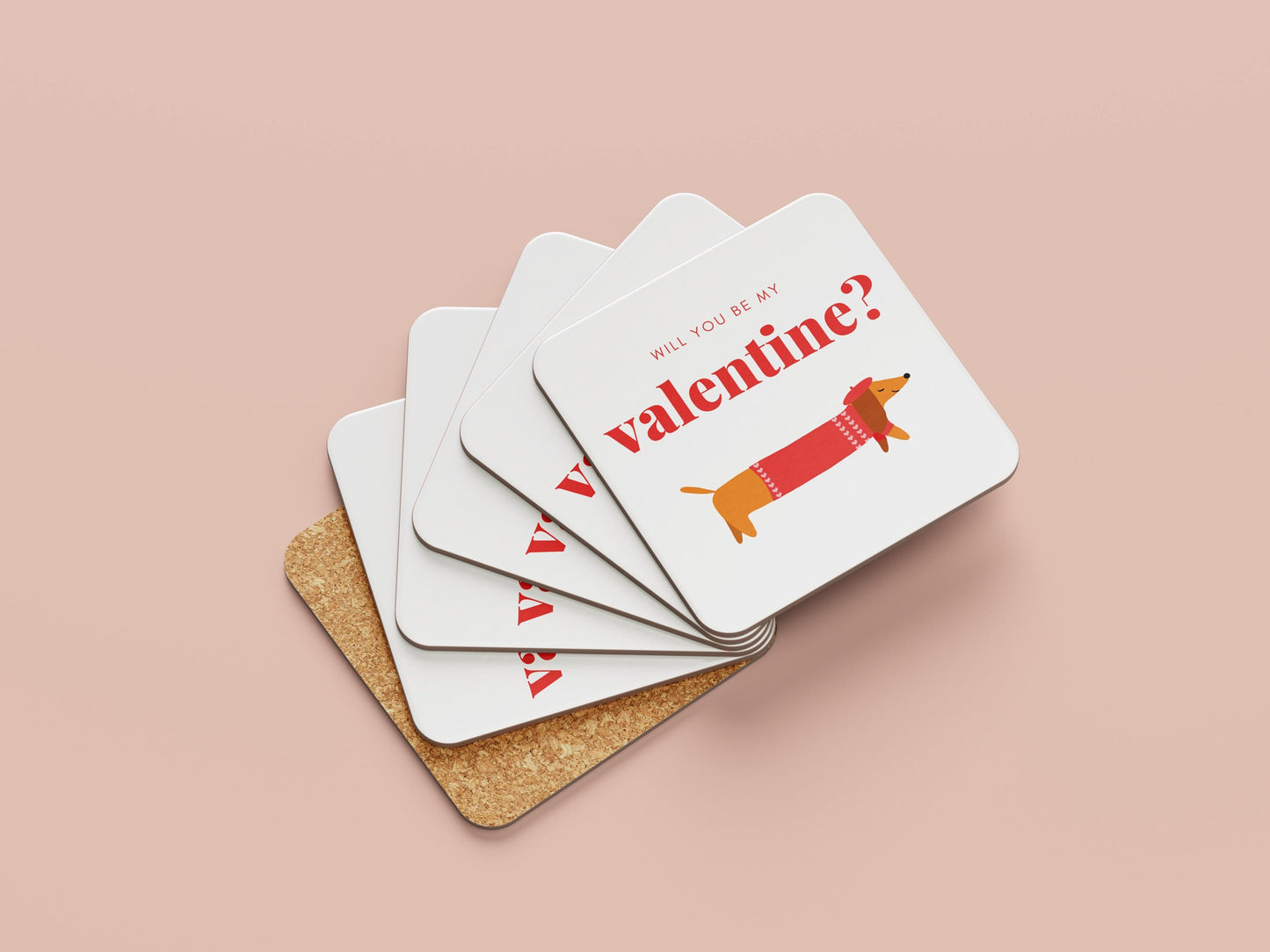 Teckel Onderzetters  Will You Be My Valentine?  Grappig Valentijnsdag Cadeau  Sets van 1, 2 of 4