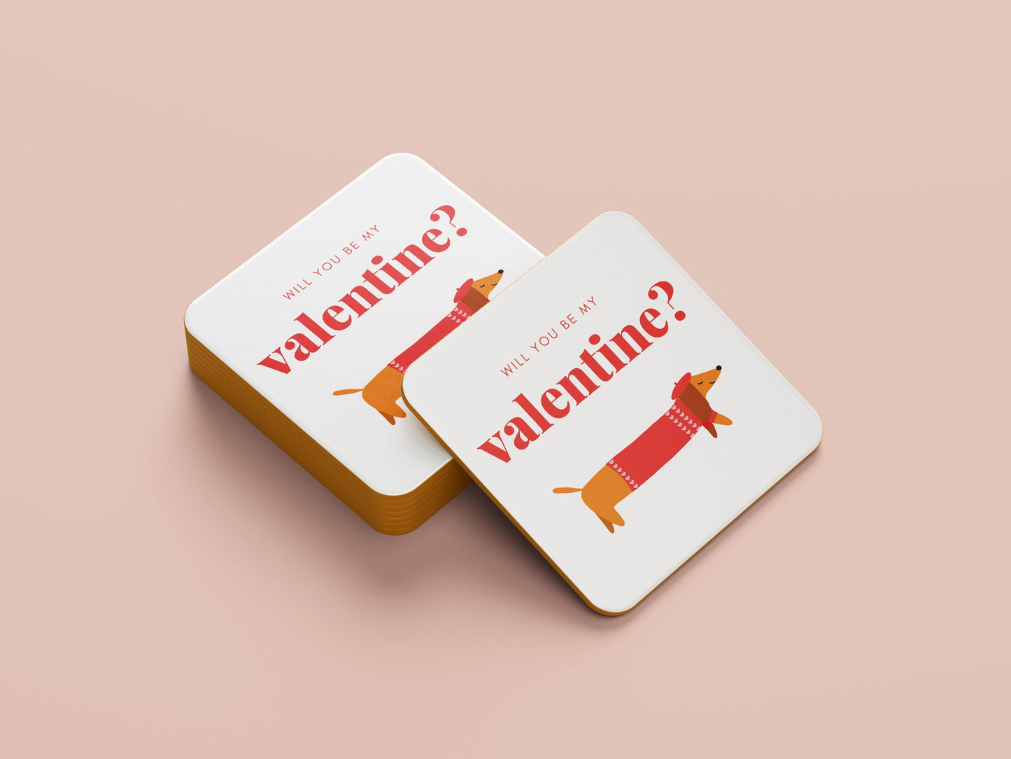 Teckel Onderzetters  Will You Be My Valentine?  Grappig Valentijnsdag Cadeau  Sets van 1, 2 of 4