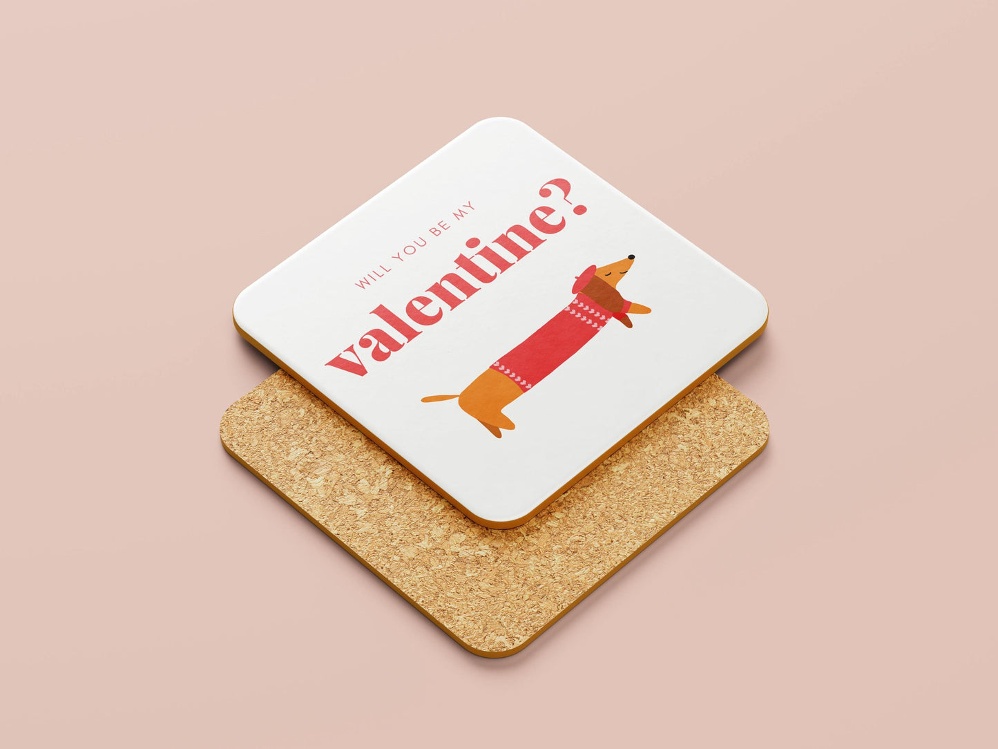 Teckel Onderzetters  Will You Be My Valentine?  Grappig Valentijnsdag Cadeau  Sets van 1, 2 of 4