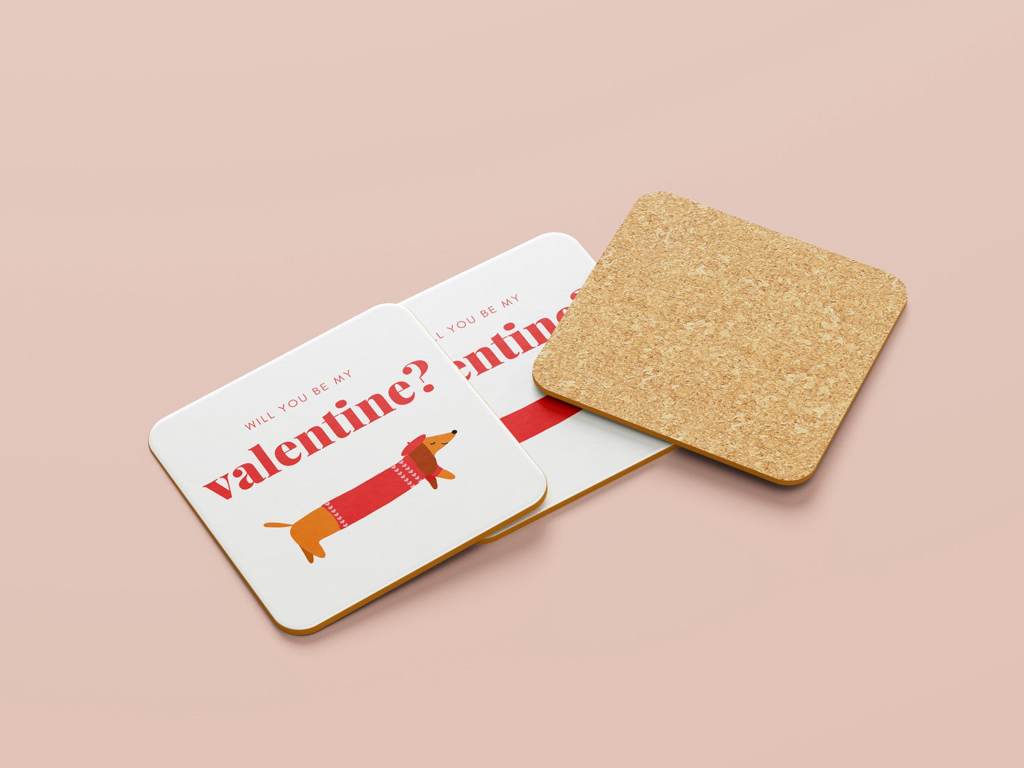 Teckel Onderzetters  Will You Be My Valentine?  Grappig Valentijnsdag Cadeau  Sets van 1, 2 of 4