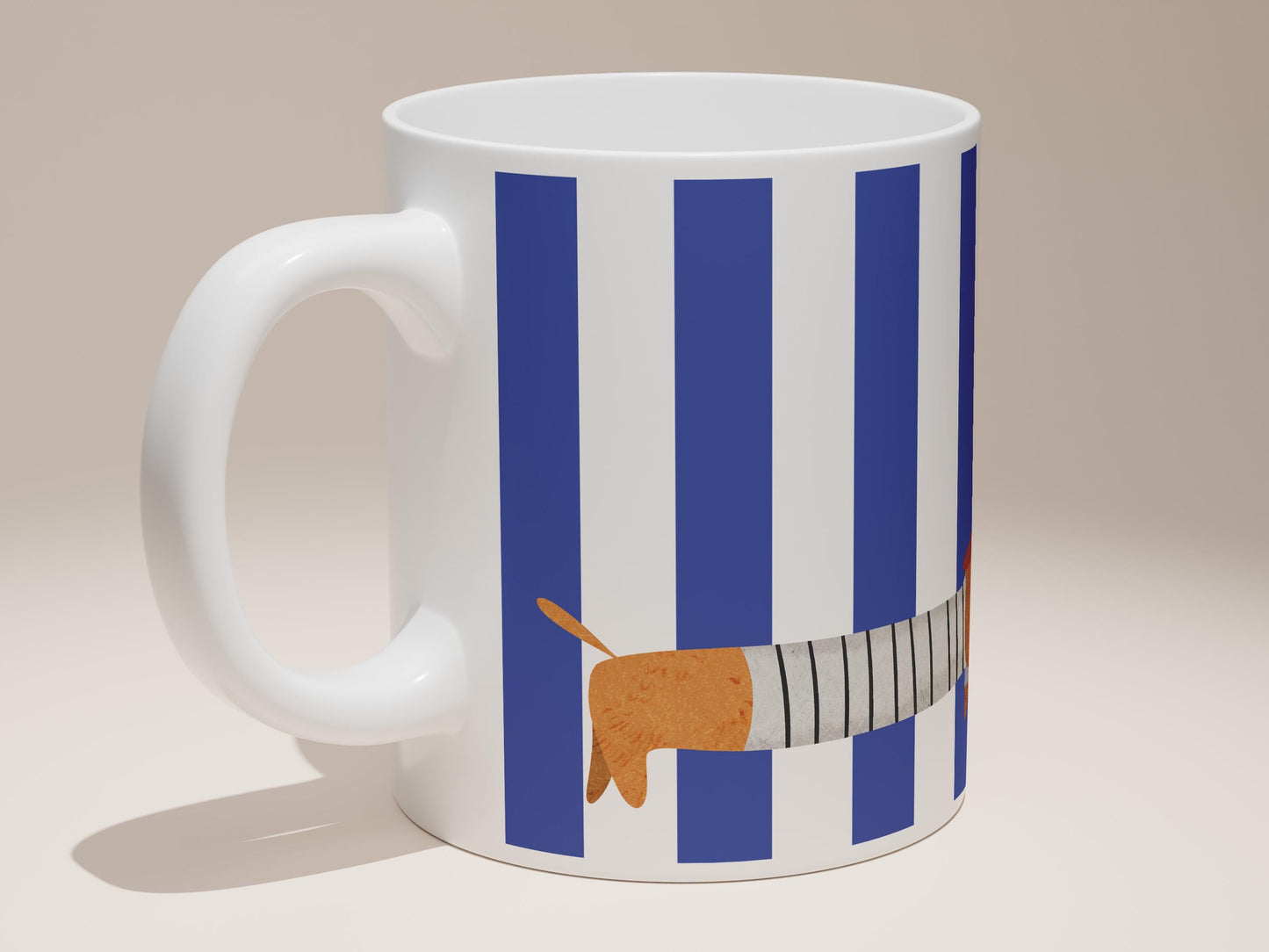 La Saucisse Parisienne Teckel Mok - Donkerblauwe Strepen Design
