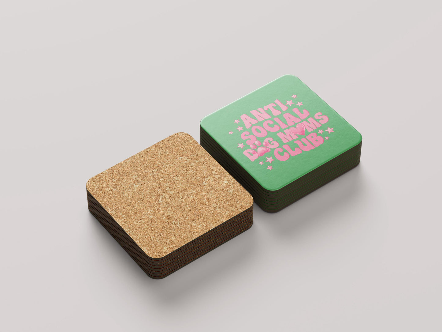 Anti Social Dog Moms Club Onderzetter - Grappig Cadeau voor Dog Moms - Roze Tekst op Groen