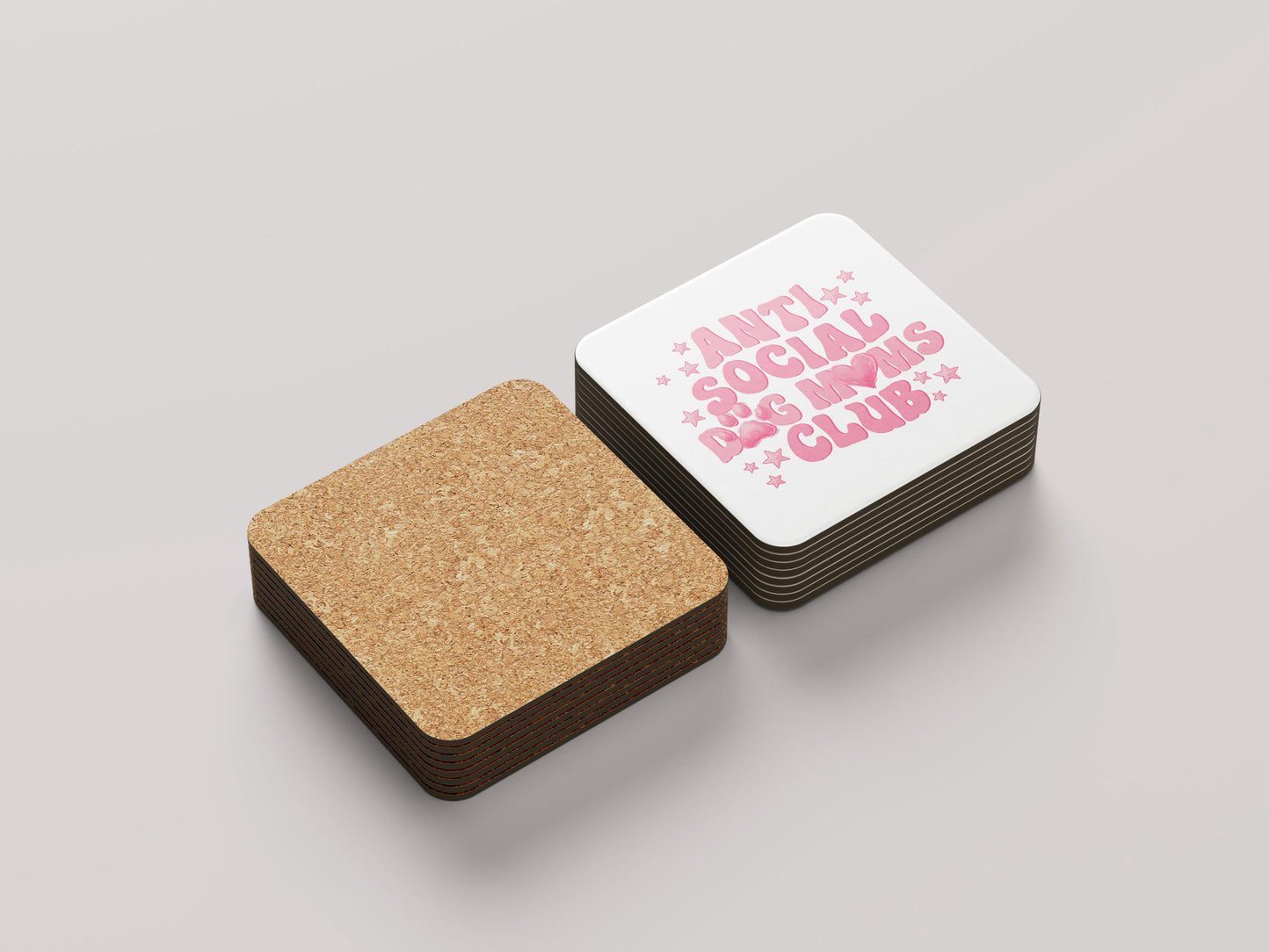 Anti Social Dog Moms Club Onderzetter - Grappig Cadeau voor Dog Moms - Roze Tekst op Wit