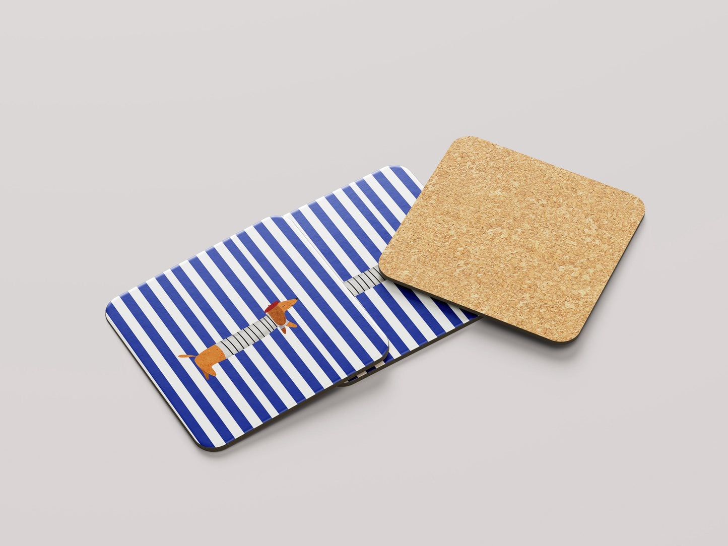 La Saucisse Parisienne Onderzetter Blauw-Wit - Handgemaakte Teckel Coaster
