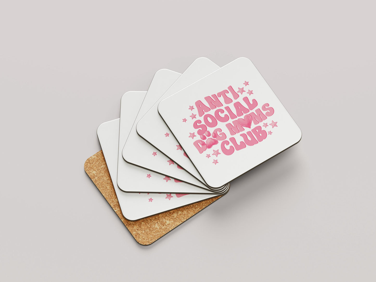 Anti Social Dog Moms Club Onderzetter - Grappig Cadeau voor Dog Moms - Roze Tekst op Wit