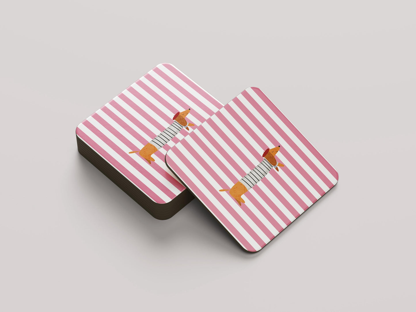 La Saucisse Parisienne Roze Onderzetter - Teckel Illustratie Cadeau voor Hondenliefhebbers