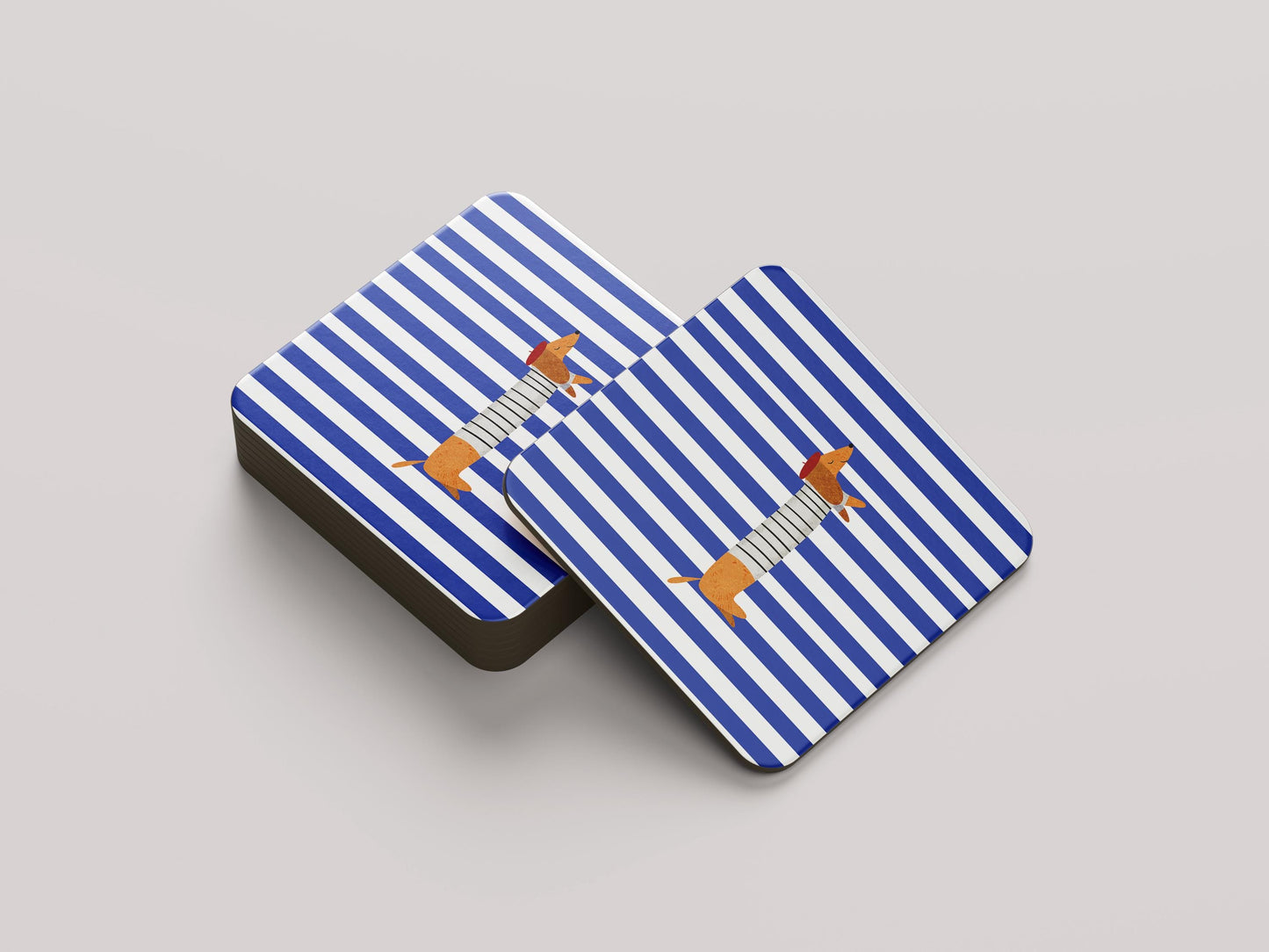 La Saucisse Parisienne Onderzetter Blauw-Wit - Handgemaakte Teckel Coaster