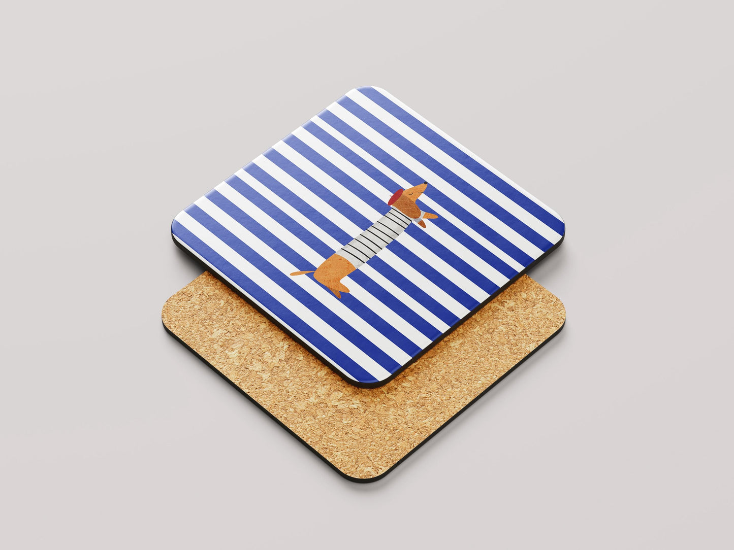 La Saucisse Parisienne Onderzetter Blauw-Wit - Handgemaakte Teckel Coaster