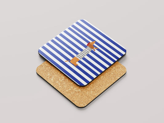 La Saucisse Parisienne Onderzetter Blauw-Wit - Handgemaakte Teckel Coaster
