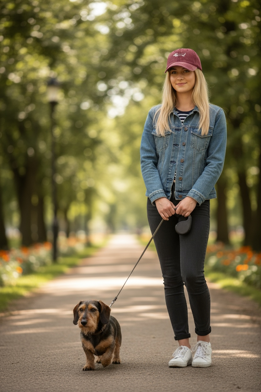 Pet met Geborduurde Teckel - Chino Katoen - Verschillende Kleuren