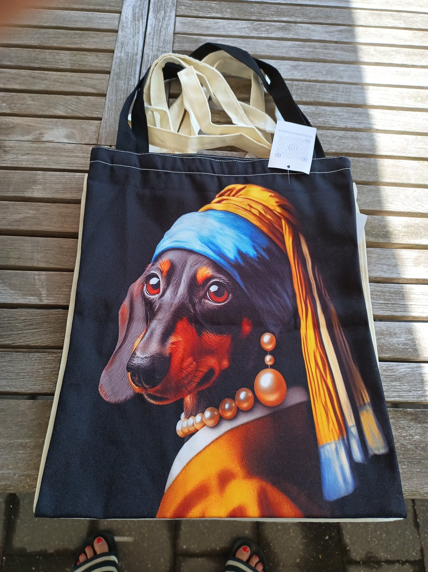 Totebag Teckel met de parel