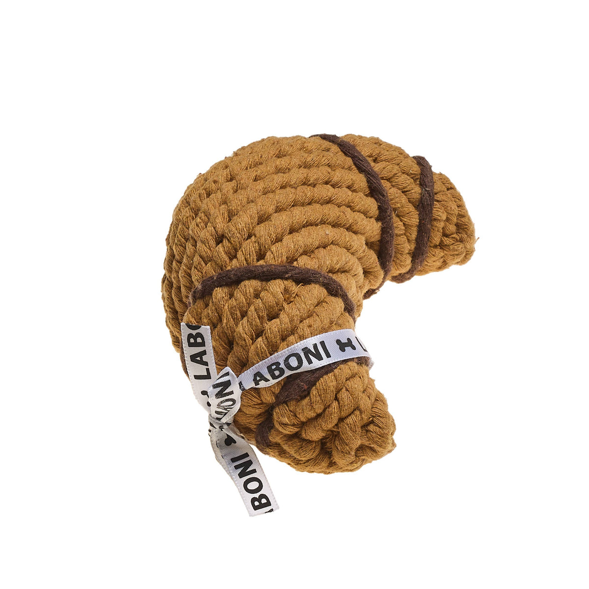 Croissant hondenspeeltje van katoenen touw met LABONI-lint, kauwspeelgoed voor honden