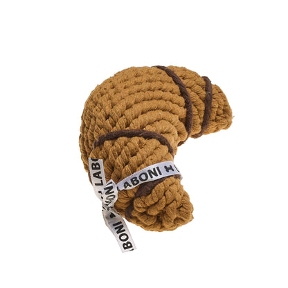 Croissant hondenspeeltje van katoenen touw met LABONI-lint, kauwspeelgoed voor honden