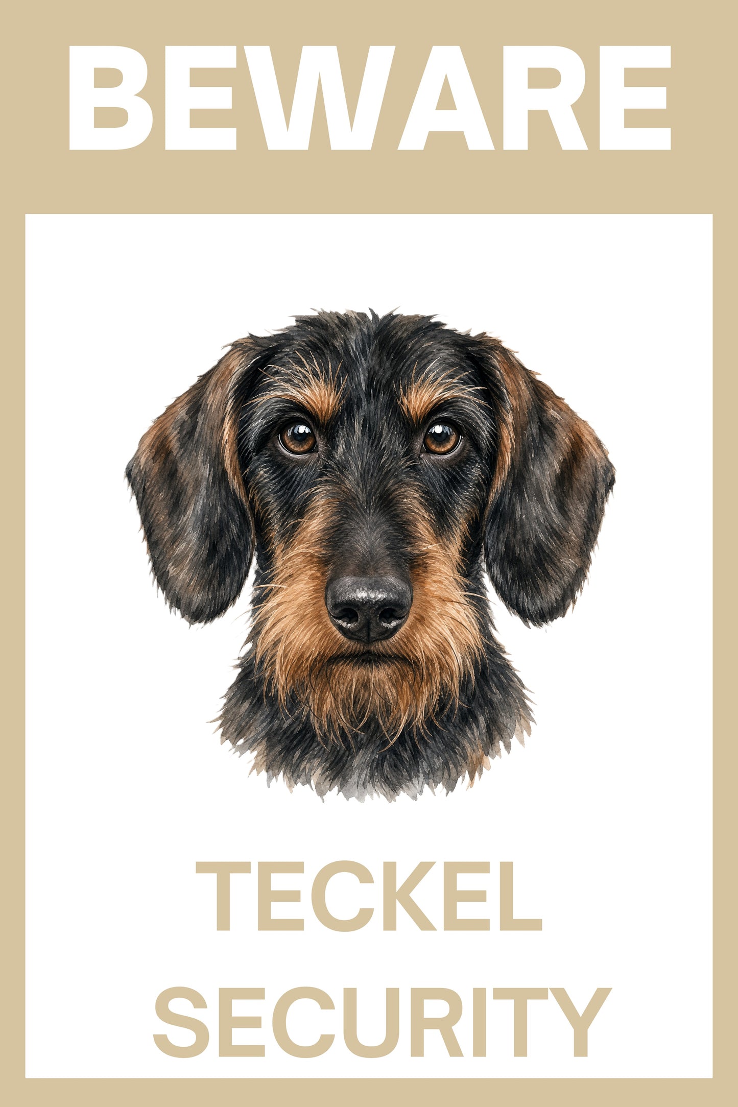 Waakbord teckel ruwhaar black en tan - bordkleur beige