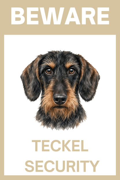 Waakbord teckel ruwhaar black en tan - bordkleur beige