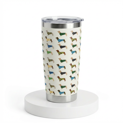 Teckel thermobeker 20oz met allover dachshund print – roestvrijstalen reismok