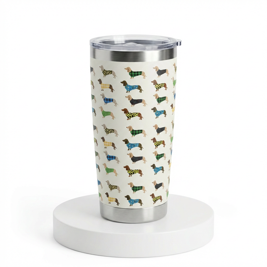 Teckel thermobeker 20oz met allover dachshund print – roestvrijstalen reismok