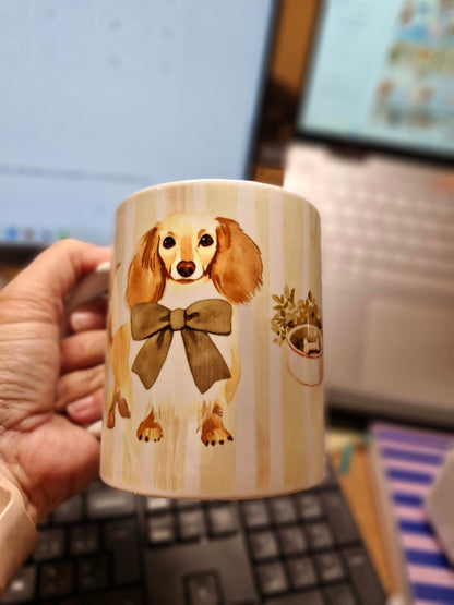 Mok Beige Strepen Langharige Blonde Teckel - Elegante Teckel Mok