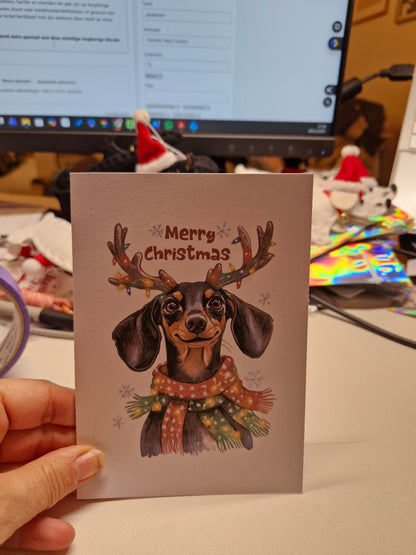 Wenskaart Dubbel Gevouwen - Kerst Dogs A6