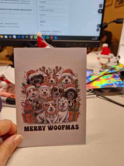 Wenskaart Dubbel Gevouwen - Kerst Dogs A6