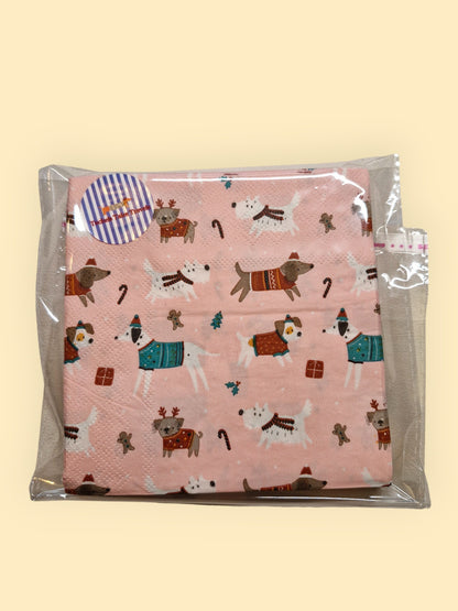 Kerstservetten Roze met Hondjes in Kersttrui