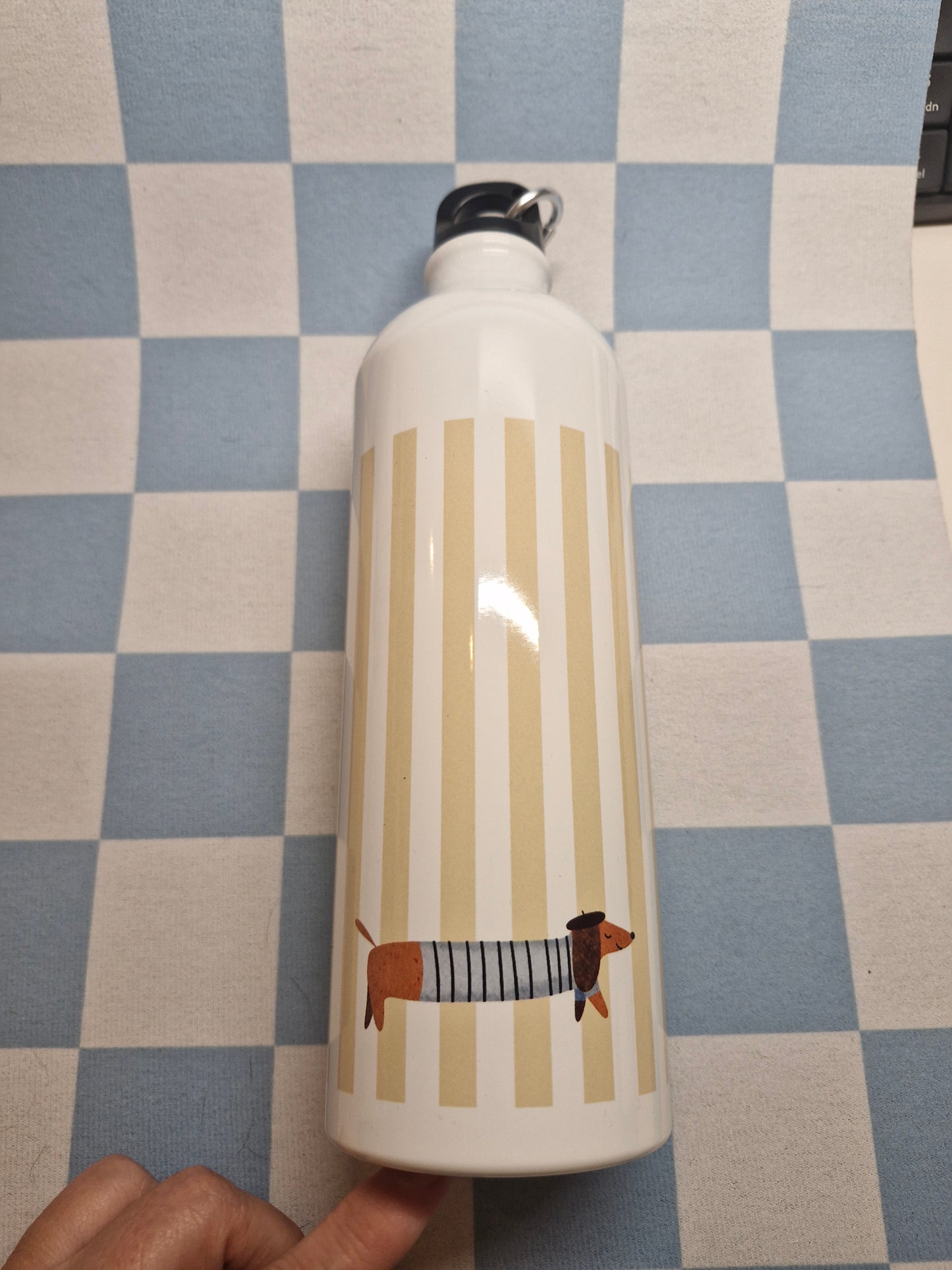 Parijse Teckel Beige Streep - Premium Drinkfles voor Teckelliefhebbers