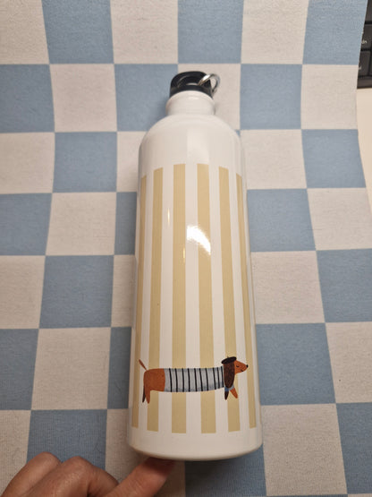 Parijse Teckel Beige Streep - Premium Drinkfles voor Teckelliefhebbers