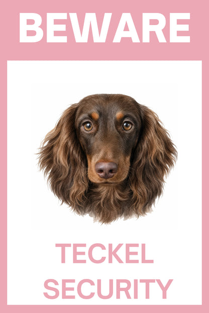 Waakbord teckel langhaar choco - bordkleur roze