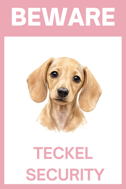 Waakbord teckel korthaar blonde puppy - bordkleur roze