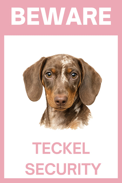 Waakbord choco dapple teckel puppy - bordkleur roze