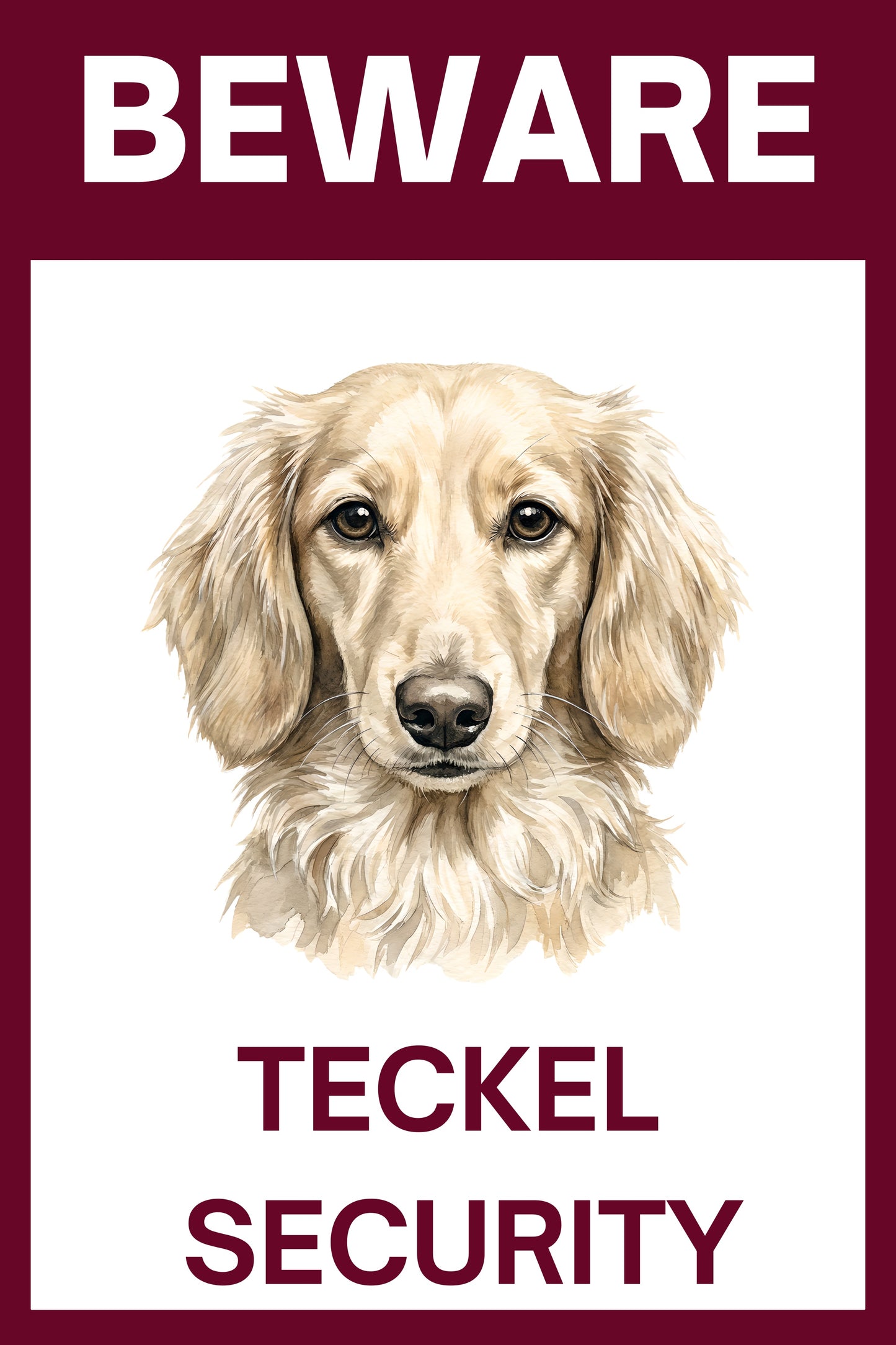 Waakbord teckel langhaar crème - bordkleur bordeaux