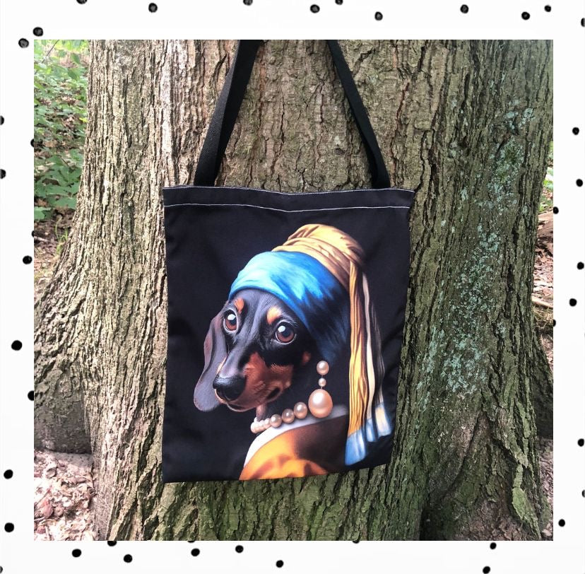 Totebag Teckel met de parel