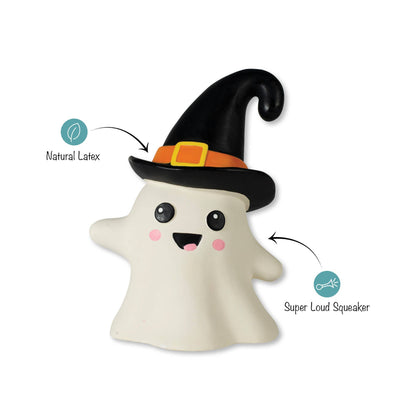 Latex spookje hondenspeeltje met pieper, uitleg natuurlijk latex en luide pieper