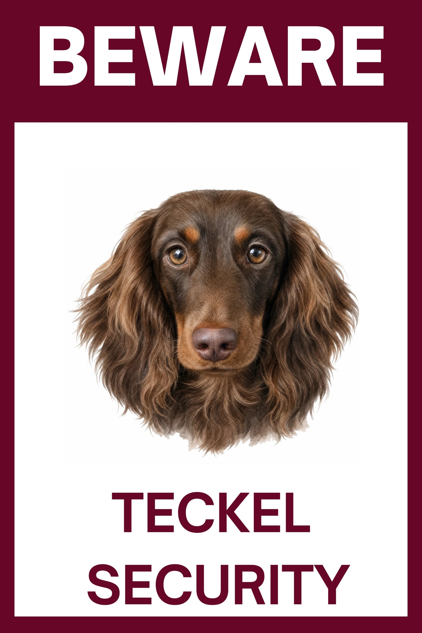 Waakbord teckel langhaar choco - bordkleur bordeaux