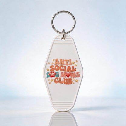 Anti Social Dog Moms Club heldere kleuren Sleutelhanger - Cadeau voor Hondenliefhebbers