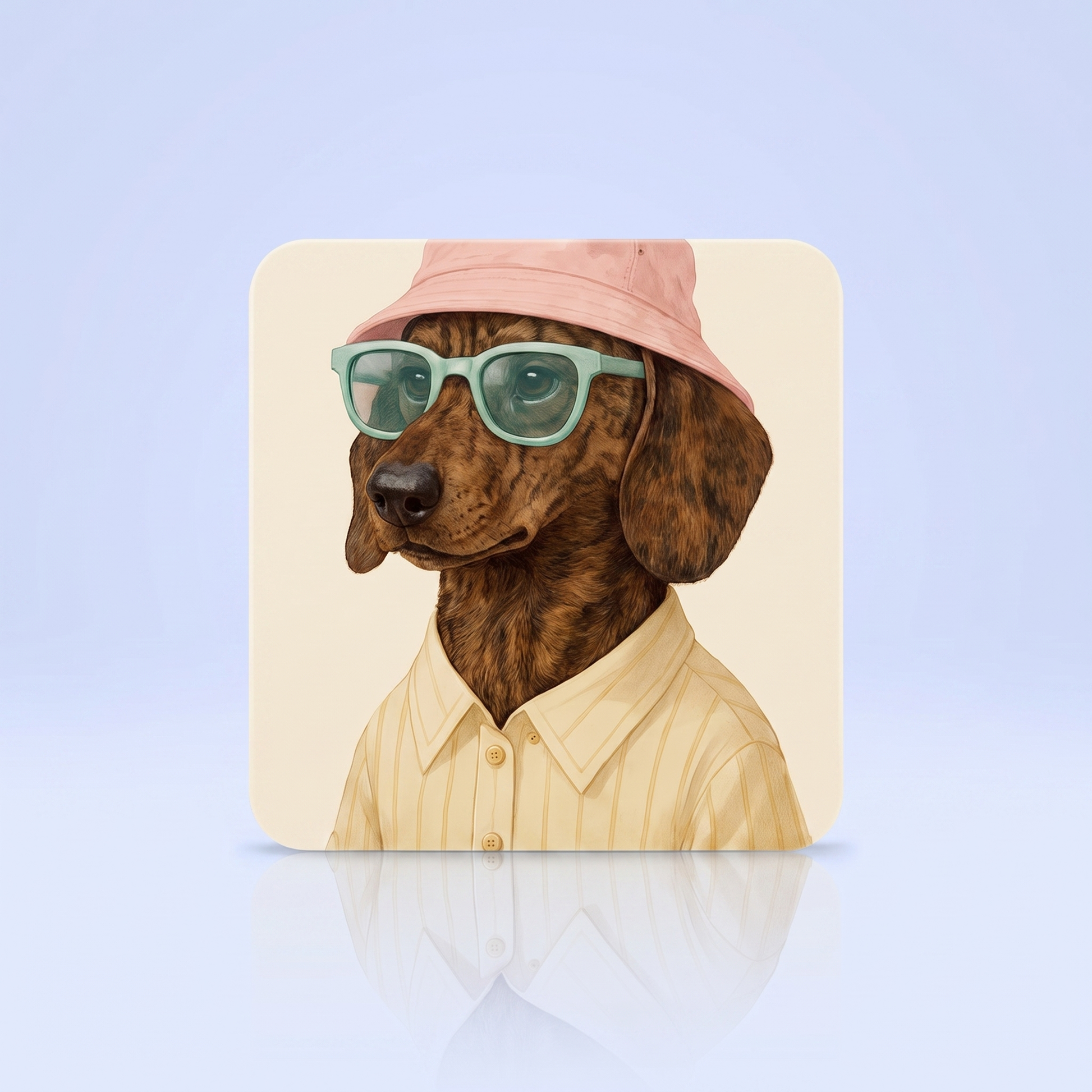 Brindle Teckel Onderzetters Set - Kortharige Brindle Teckel met Roze Hoedje - Grappig Cadeau