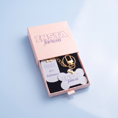 Cadeauset hond & baasje — Bone tag + Sleutelhanger in geschenkdoosje - Dogfluencer