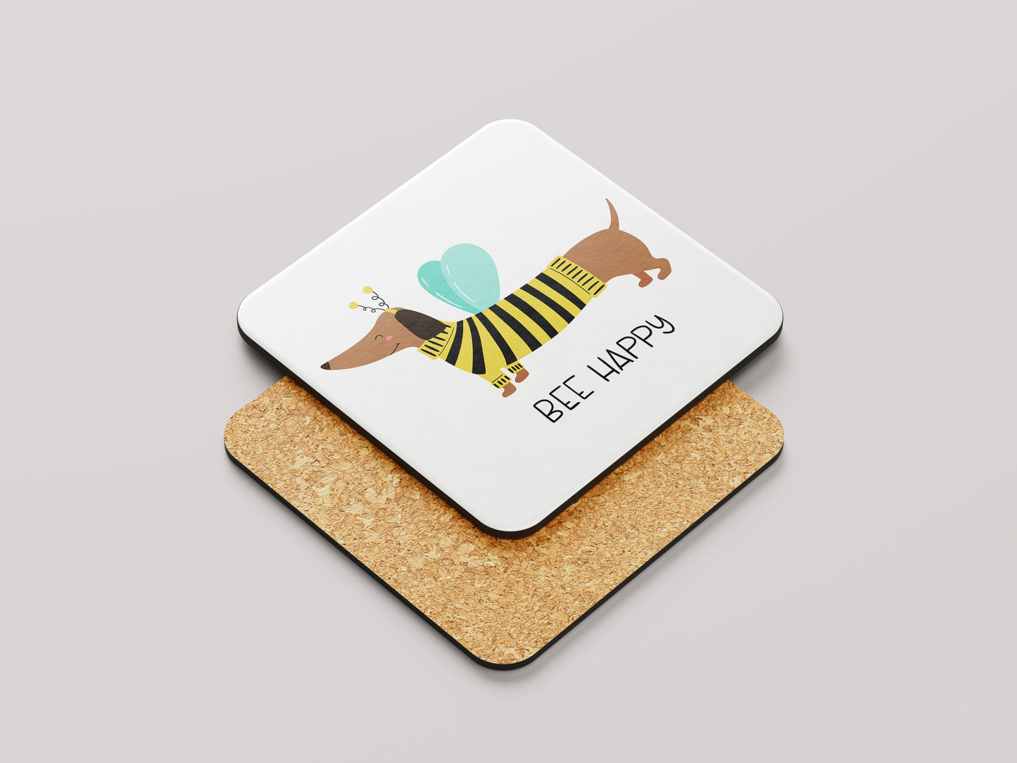 Onderzetter coaster bee happy teckel met bij kostuum