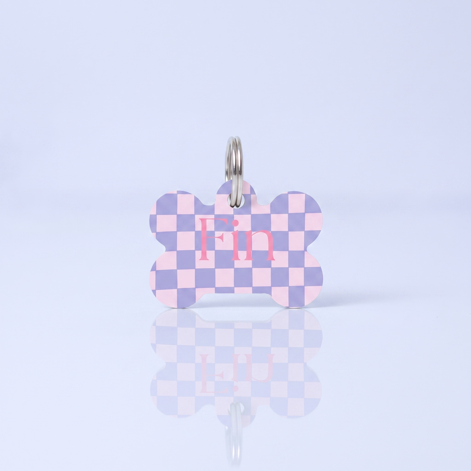 Custom Dog Tag Pink Lilac Checkered Pet ID Tag Personalized Dog Name Tag